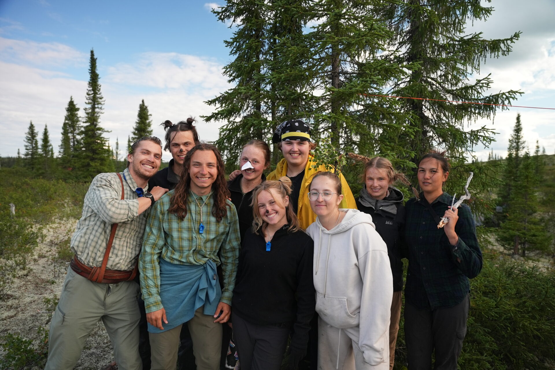 Group of people hiking in a forest