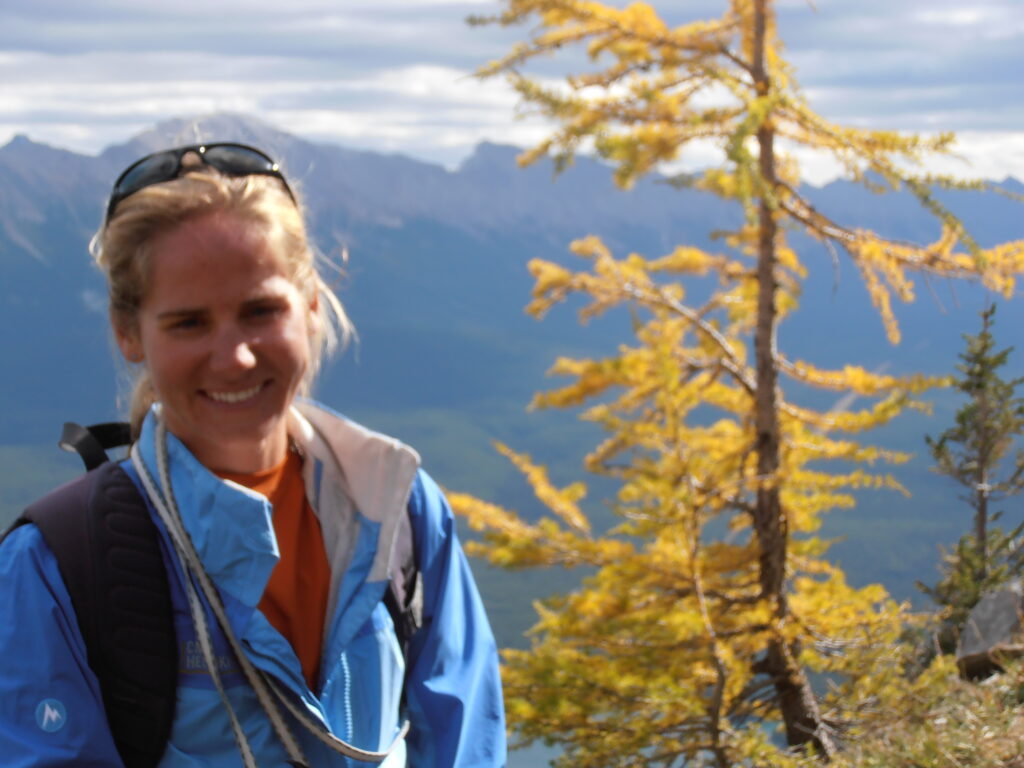 Person hiking with mountain view in background